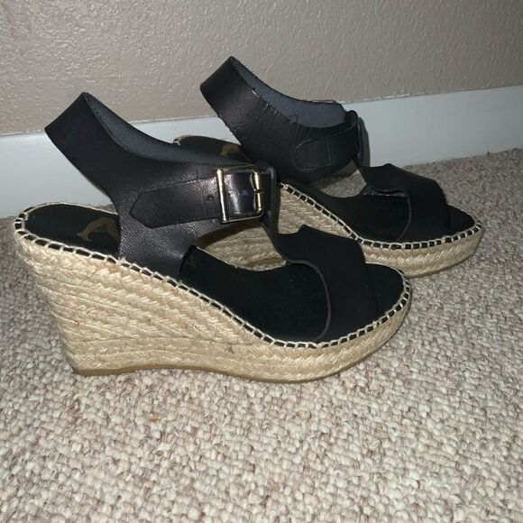 Paseart Leather Black Wedges Espadrille Sandals size 6.5 - Picture 5 of 10